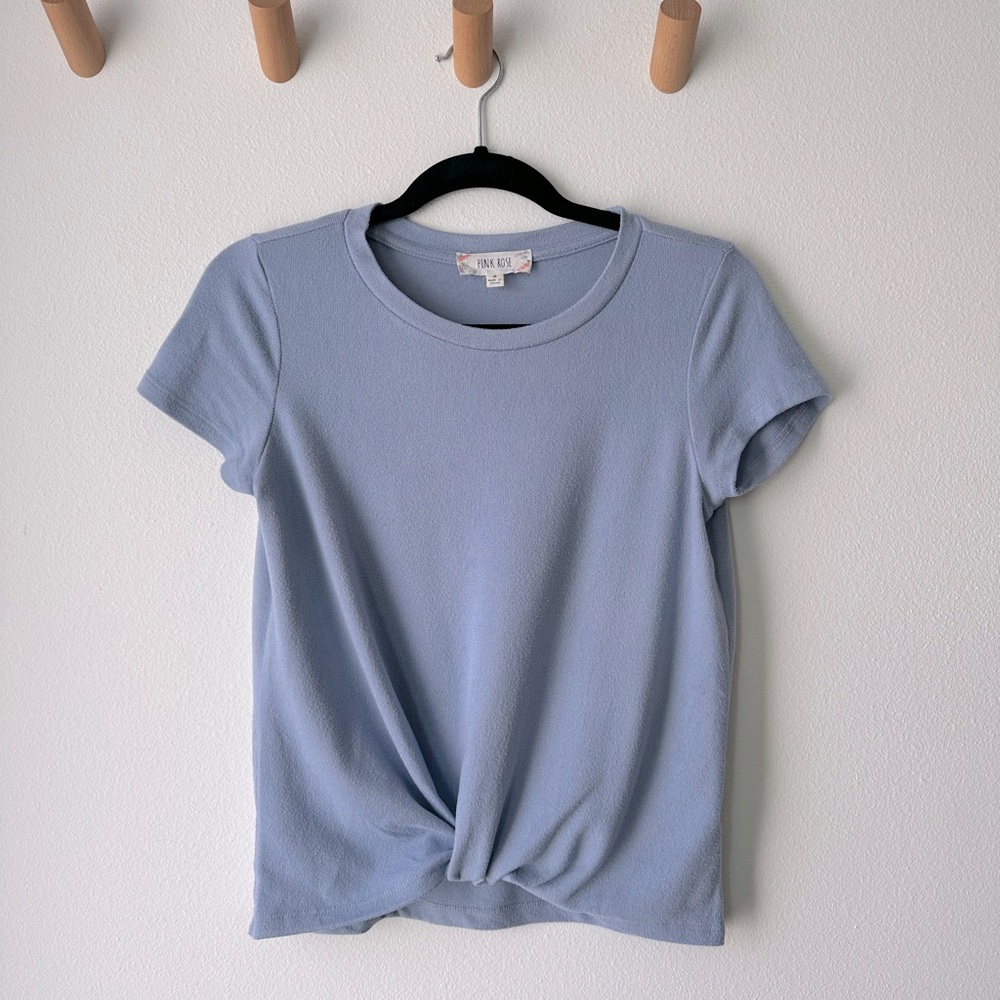 Pink Rose | Soft Tee with Faux Knot in Front | Periwinkle | Size: Small